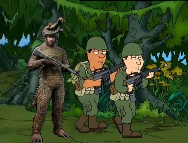 Snake from MGS Delta: Snake Eater added to the family guy cutaway gag of soldiers in vietnam, replacing peter with the clown costume