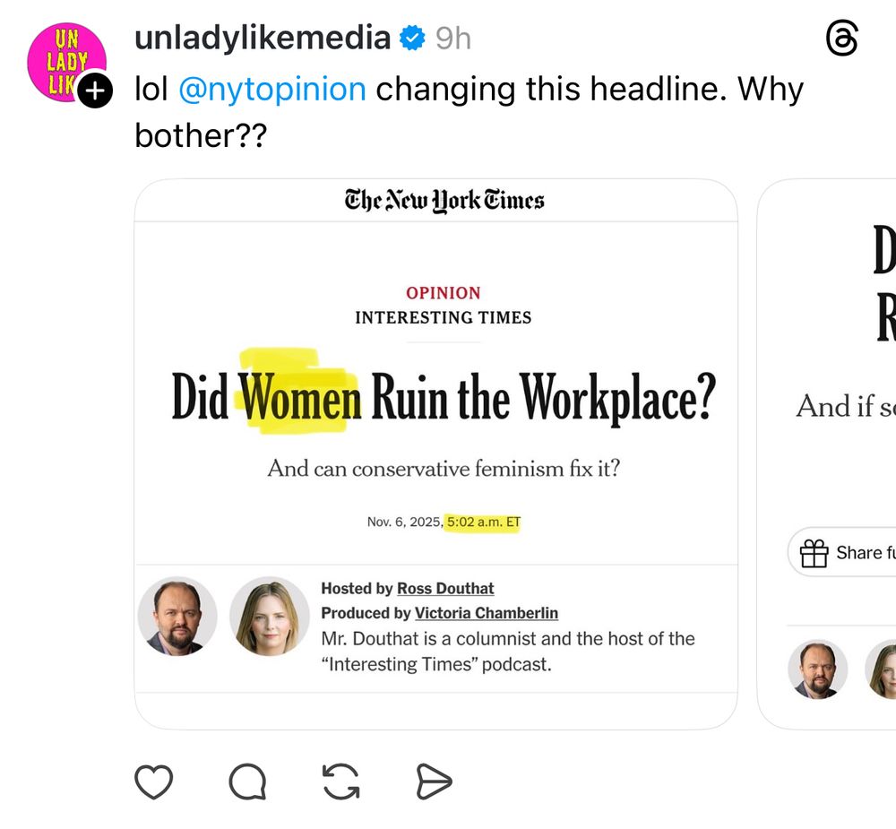Ross Douthat, author of the Op-Ed stating her new album was ‘Course and Conservative’ now coming out with a piece on women ruining the workplace.