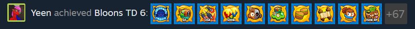 bloons td 6 tons of achievements listed on steam feed and 67 more not shown