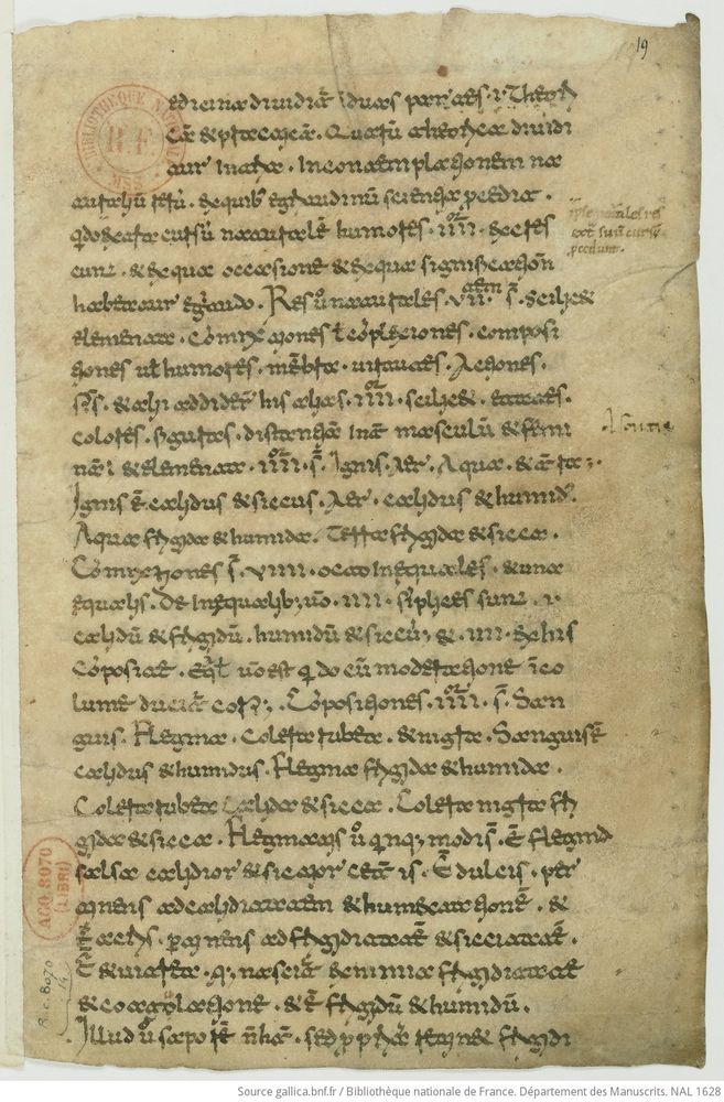Paris, BnF, MS n. a. l. 1628 – copied at Monte Cassino ca. 1075 under the supervision of its translator, Constantine the African. The text is called the Isagoge and it was composed in Arabic in the 9th century by Hunayn ibn Ishaq. The script of the present copy is called Beneventan. Source: Paris, Bibliotheque Nationale de France (Gallica).
