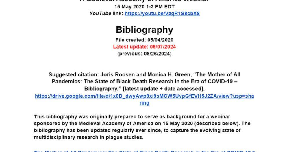 The Mother of All Pandemics The State of Black Death Research in the Era of Covid-19 - Bibliography 05152020 - migrated 03032021.docx