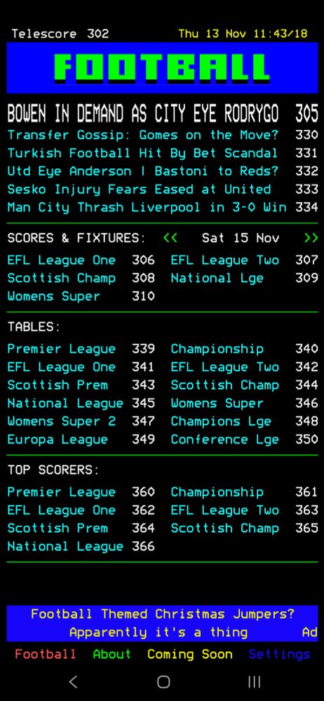 Screenshot from the Telescore App, shown here on Android.