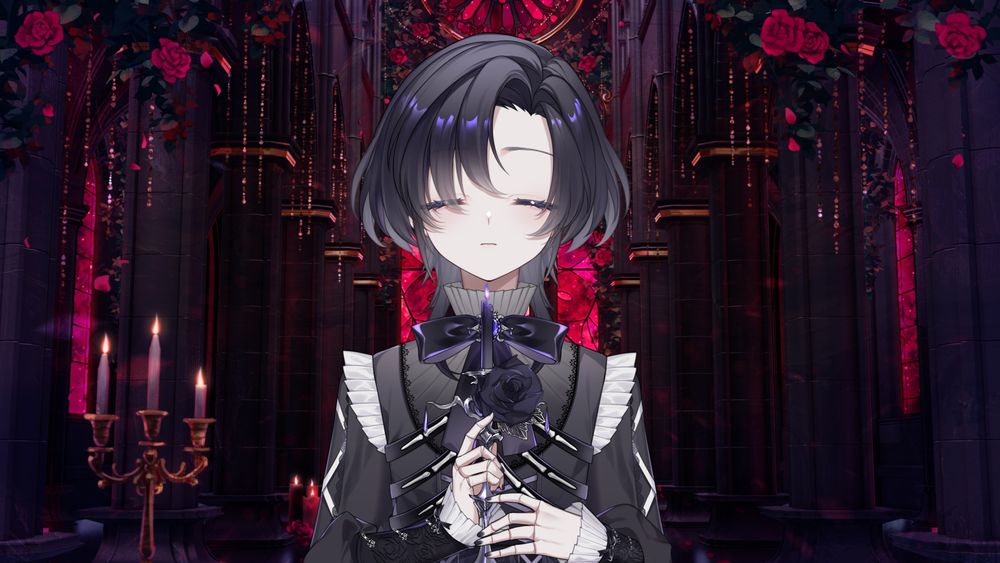 Dokuro holding a candle with his eyes closed 