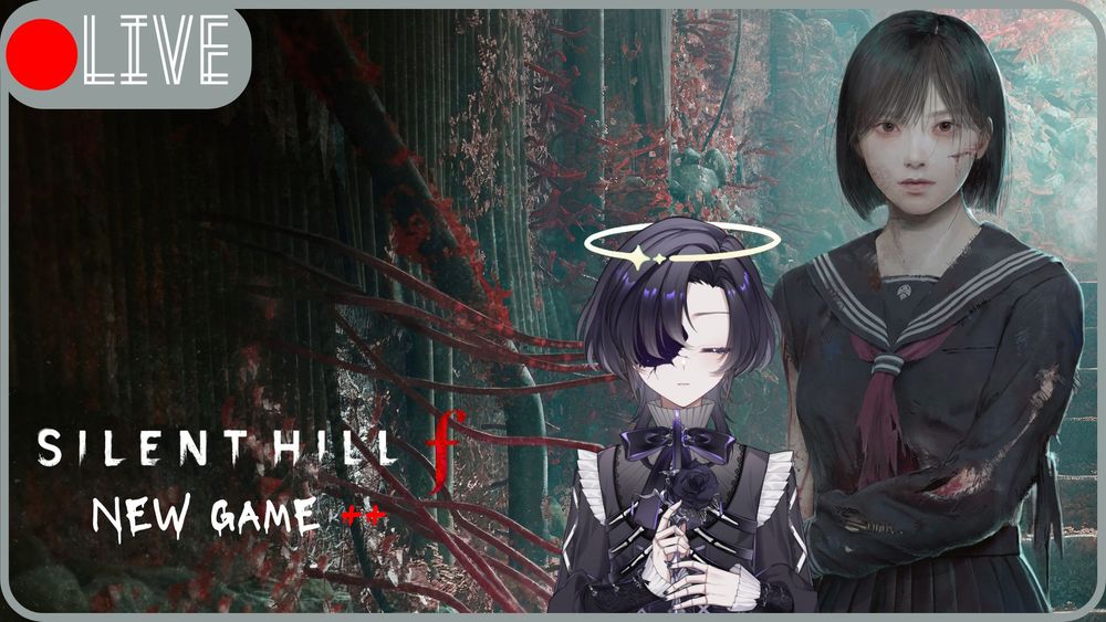 a promotional image showing dokuro with his eyes closed holding a candle with a halo on his head, in front of art of damaged hinako

LIVE
SILENT HILL f
NEW GAME ++