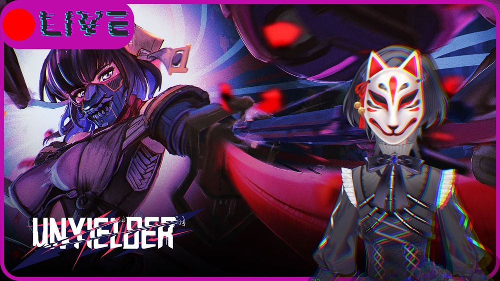 a promotional image featuring dokuro wearing a fox mask standing in front of key art for unyielder

LIVE
UNYIELDER