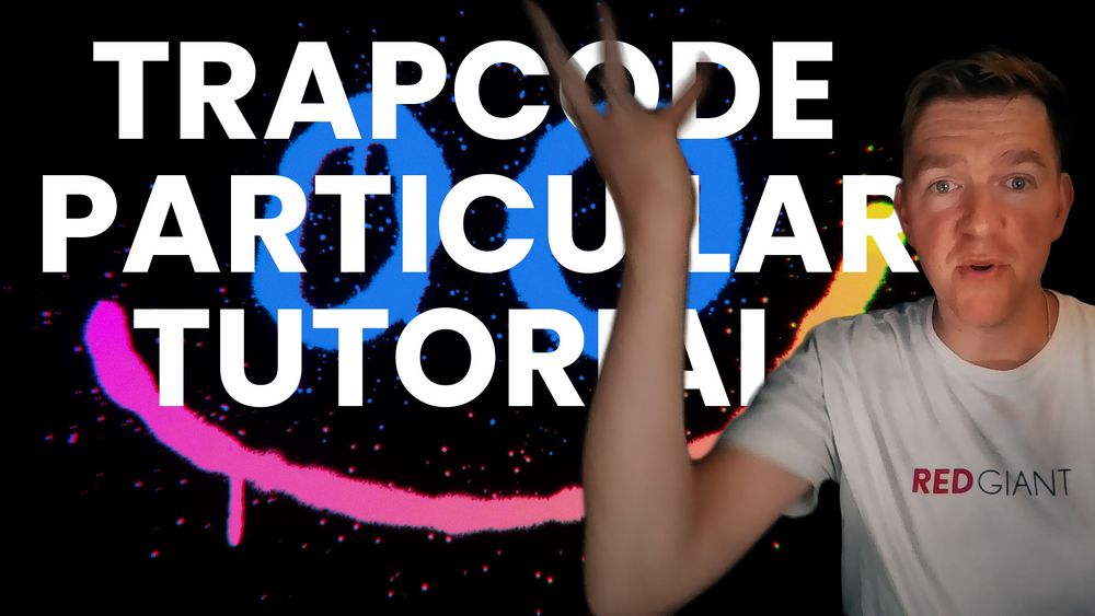 Thumbnail for a "Trapcode Particular Tutorial" with Michael Szalapski - hand flailing - in front of a stylized spray paint smiley face.