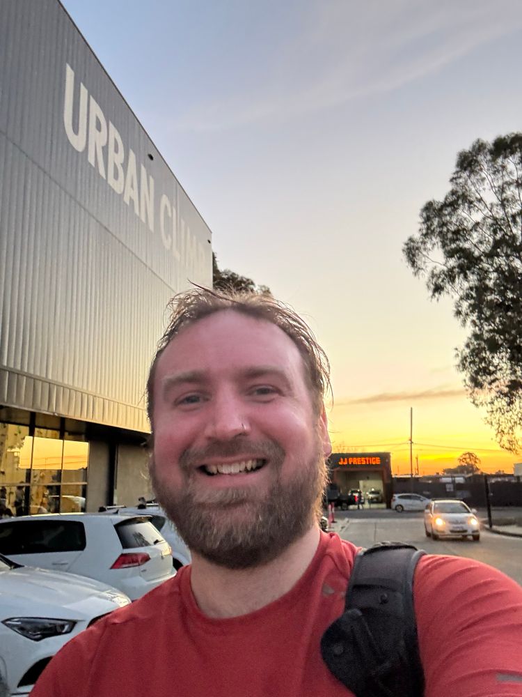 selfie at sunset outside Urban Climbing