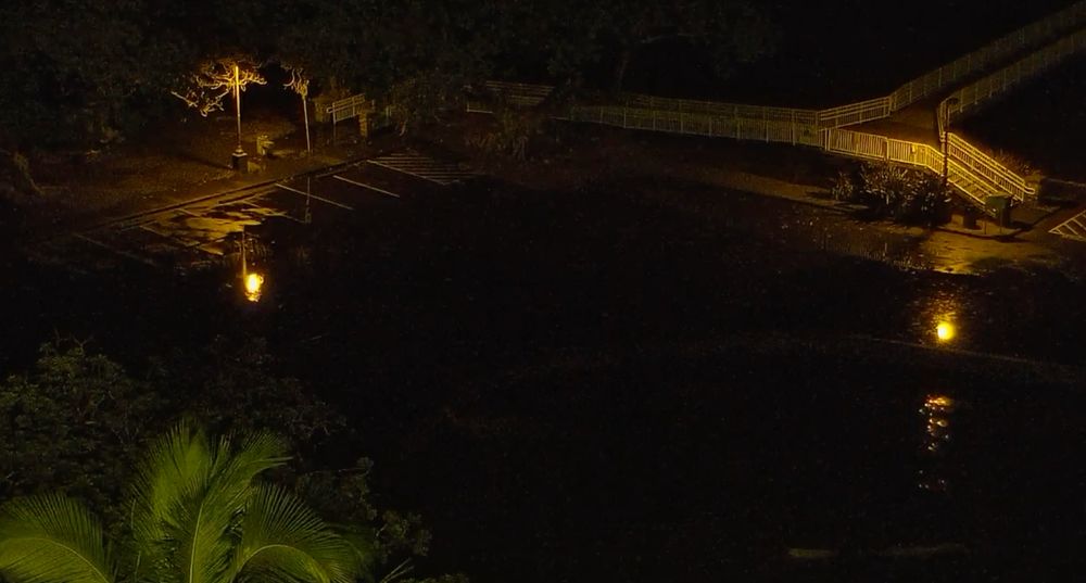 A wet parking lot