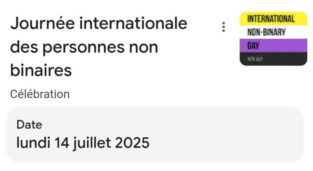 Lundi 14 juillet 2025. Journée internationale des personnes non binaires