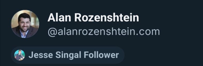 Screenshot of this person's profile name, labelled as a "Jesse Singal Follower"