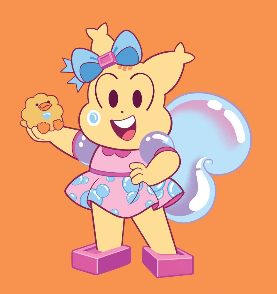 Digital illustration by artist Becky Dreistadt of her character Geneva Chipmunk holding her friend Bug Bug from the comic Messy