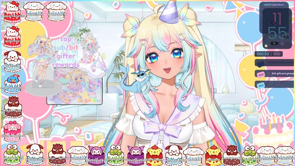 vtuber screenshot with subathon timer and sanrio cupcake border