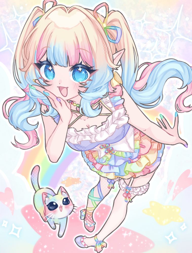 an illustration of cutesi with rainbow kitty and cute colorful stars