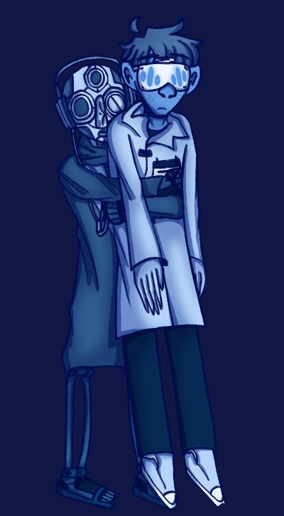 digital illustration of sam and cidertalk from chipspeech. sam has his arms wrapped around cider and is lifting him up slightly off the ground. cider seems indifferent to this and has a slight frown.