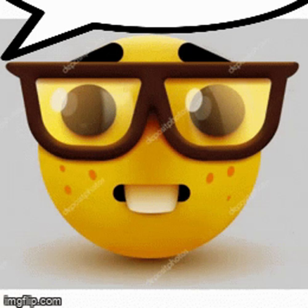 a yellow smiley face wearing glasses with a speech bubble above it