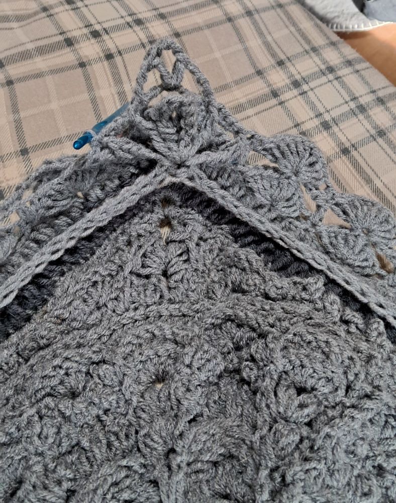 The corner of the square where I have done some post stitches and chains