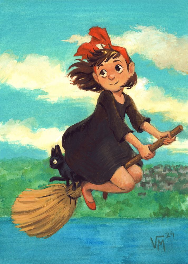 Illustration by Victoria Maderna, Kiki and Jiji from Ghibli's film Kiki Delivery Service.