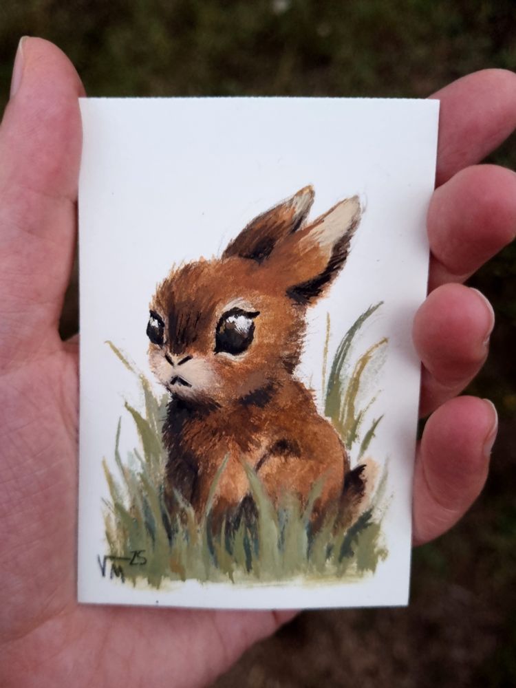 Painting of a brown bunny by Victoria Maderna.