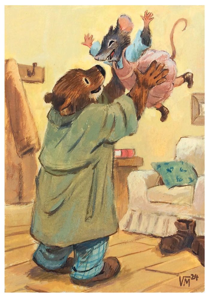 Painting in gouache by Victoria Maderna of the characters Ernest & Celestine by Gabrielle Vincent.