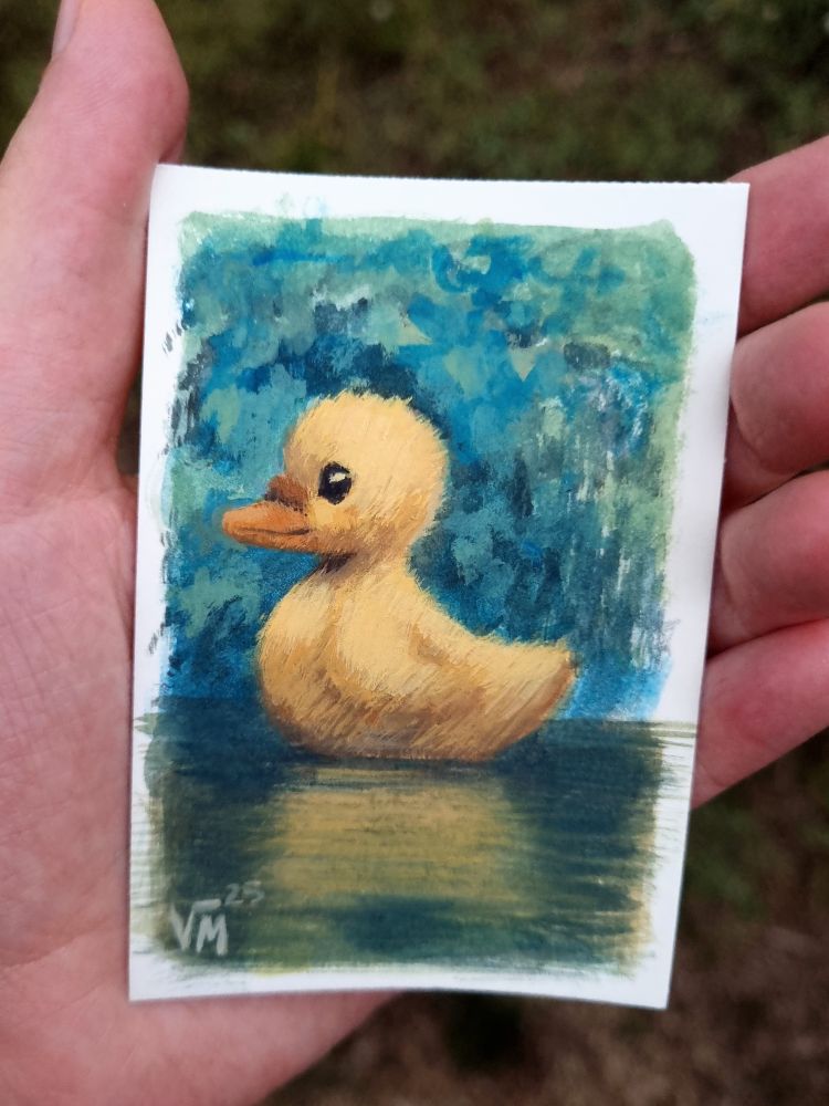 Painting of a swimming duckling by Victoria Maderna.