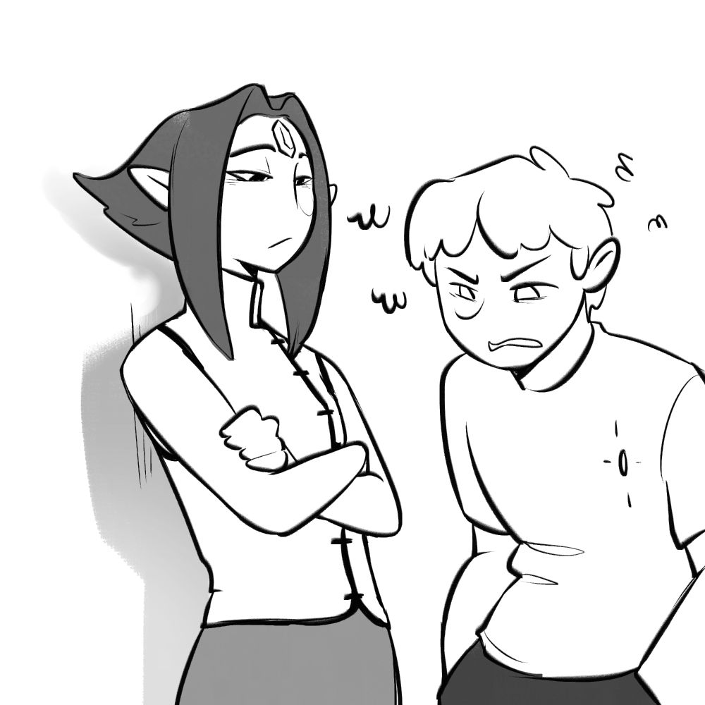 Alexander passes by, looking mad, Talia observe him in silence.