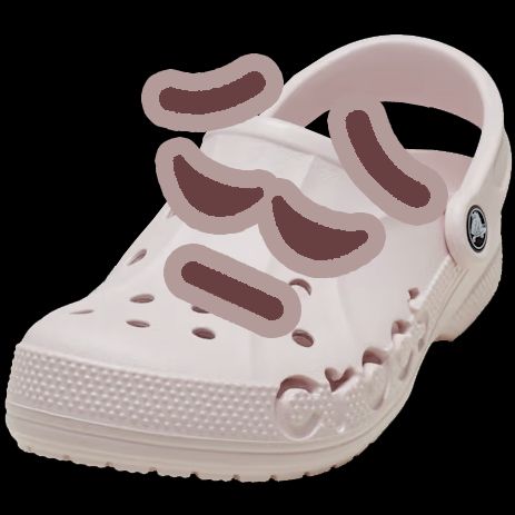 Chaussure de la marque Crocs avec un visage pensif 