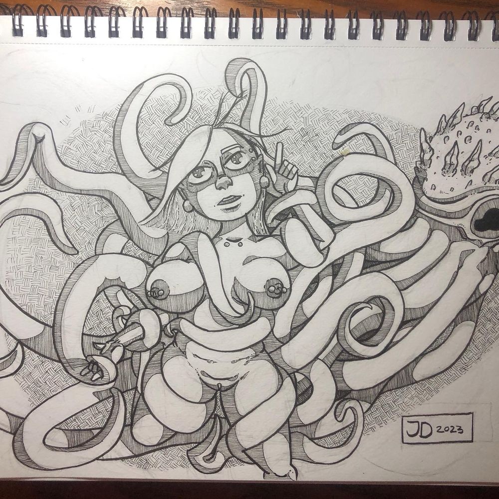 Dessin d’une femme avec une pieuvre, Woman with an octopus