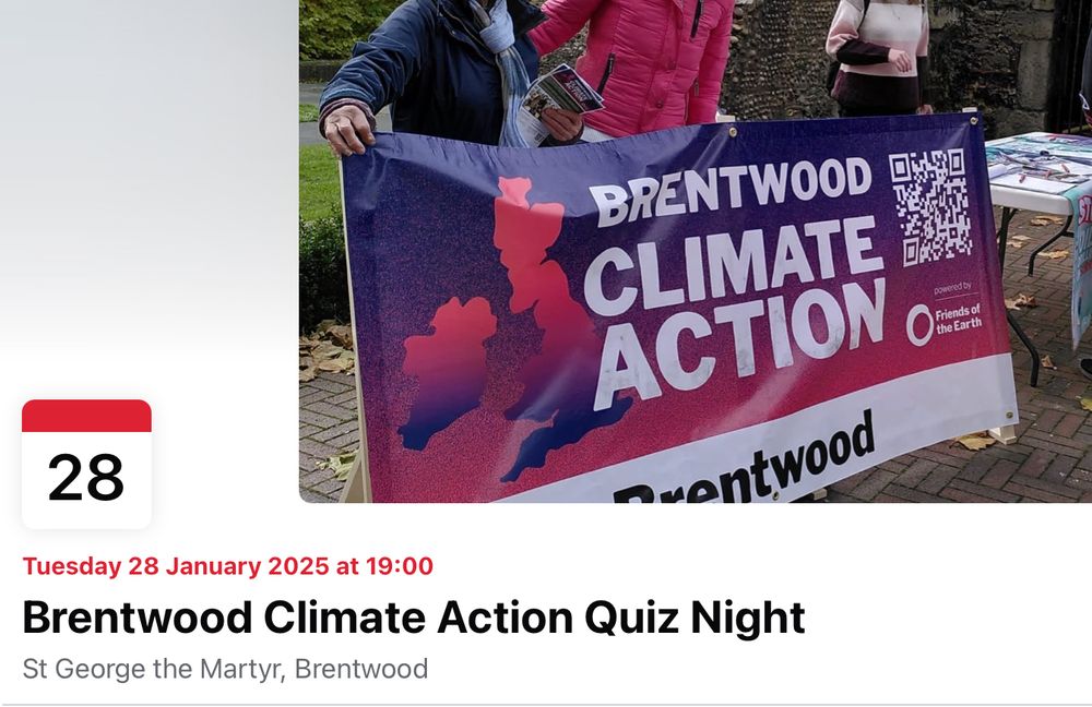 Brentwood Climate Action quiz night Jan 28