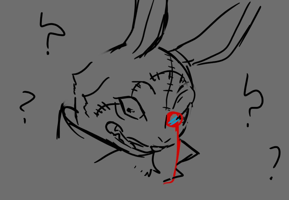 White Rabbit with a confused expression looking to the left, jaw open.