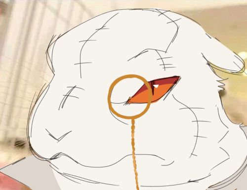 White Rabbit close up, his ears are flattened and he is giving the viewer a mad look.