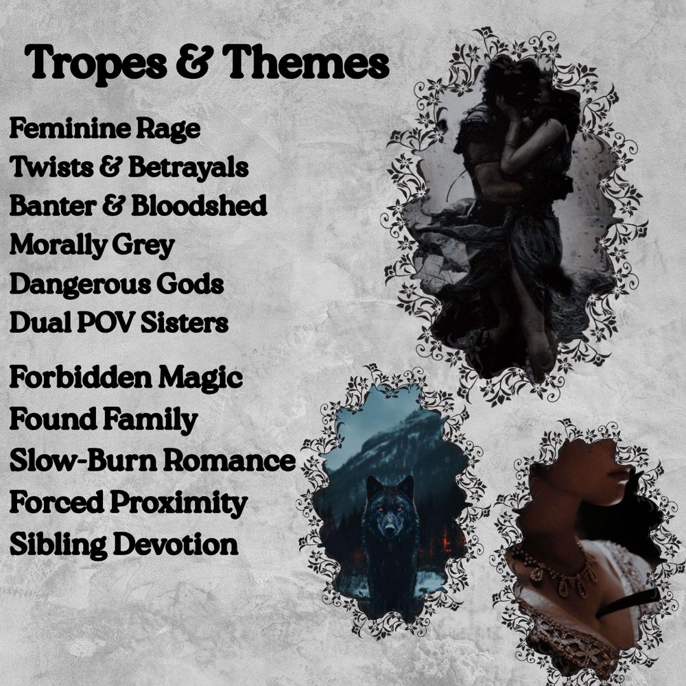 Tropes and themes. Slow burn, morally Grey, twists and betrayals, femine rage, found family