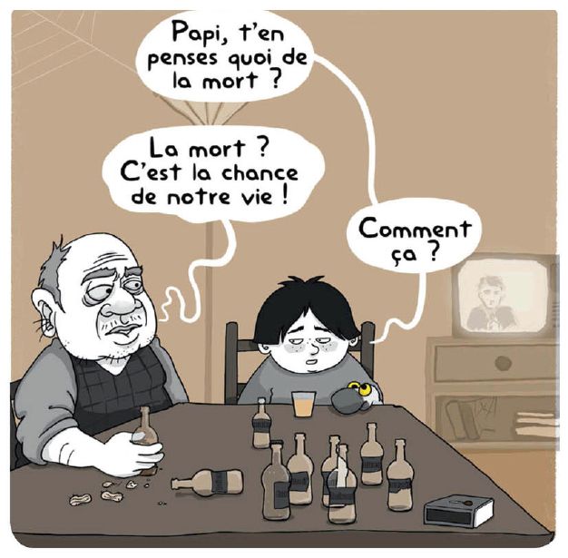 Extrait de la BD Marius et Kapou, conversation entre Marius et son Papi.