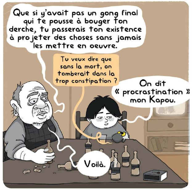 Extrait de la BD Marius et Kapou, conversation entre Marius et son Papi.