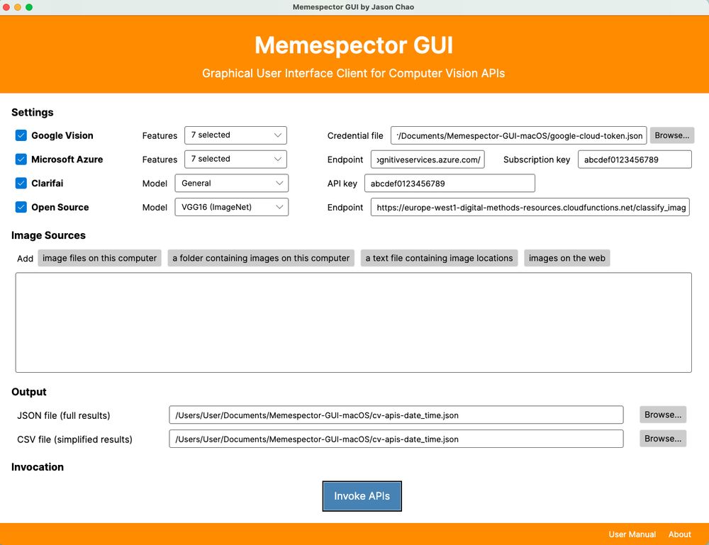 Screenshot of Memespector GUI tool.