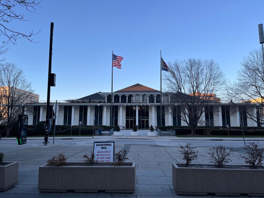 The North Carolina legislature building with flag at full mast, January 20, 2025. 