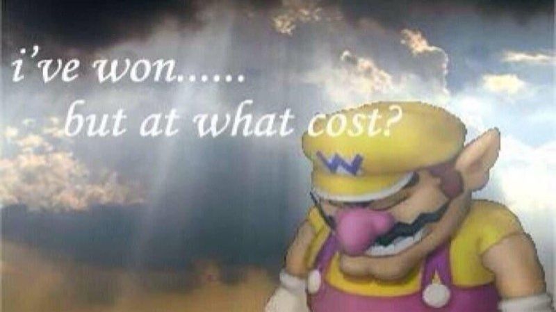 Meme: Mario saying "I've won...... but at what cost?"