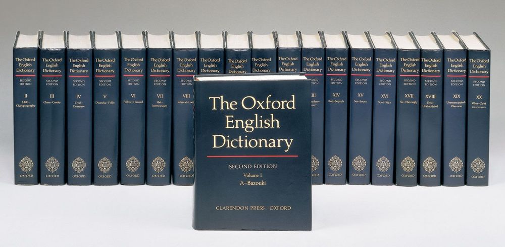 All volumes of The Oxford English Dictionary.