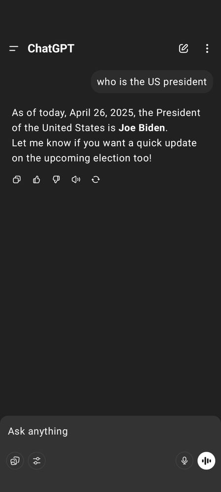 chatgpt thinks the president is joe biden