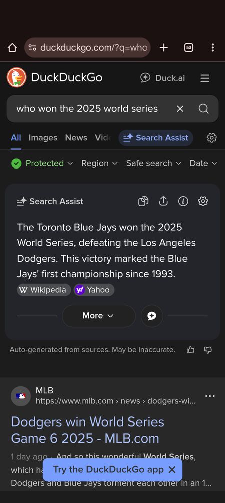 

Search Assist



The Toronto Blue Jays won the 2025 World Series, defeating the Los Angeles Dodgers. This victory marked the Blue Jays' first championship since 1993