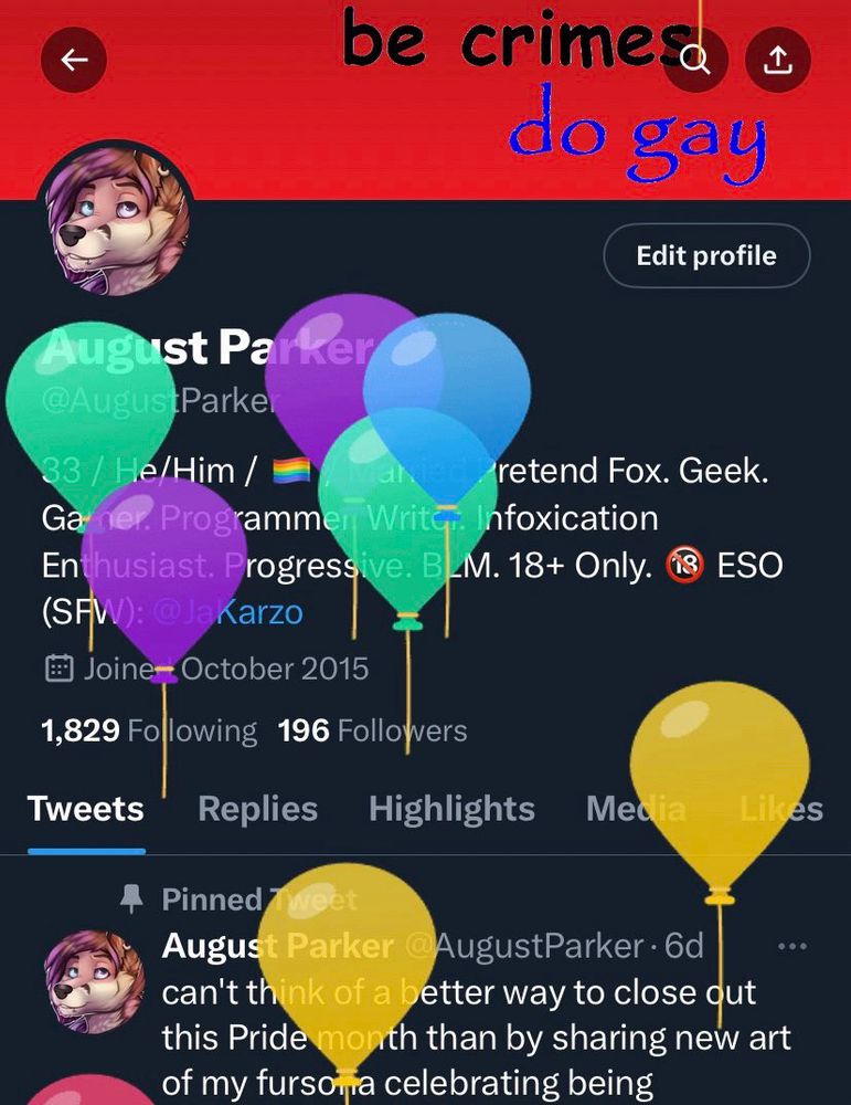A screenshot of my Twitter profile showing balloons floating to the top of the screen, indicating it was my birthday when it was taken.