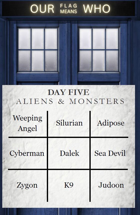 weeping angel, silurian, adipose, cyberman, dalek, sea devil, zygon, K9, Judoon