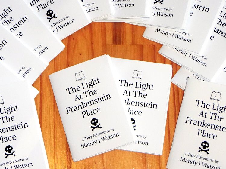 A selection of the zines, lying on a wooden surface.