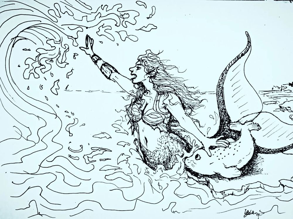 A mermaid guards a helpless baby seal from being overcome by a MASSIVE wave. 💙