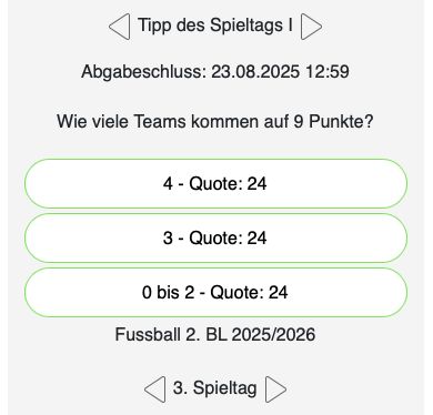 Screenshot des Tipps des Spieltags: Wie viele Teams kommen auf neun Punkte?