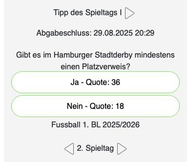 Screenshot des Tipps des Spieltags: Gibt es im Hamburger Stadtderby mindestens einen Platzverweis?