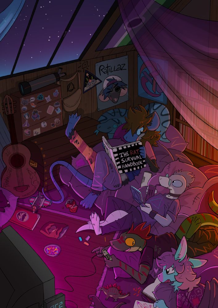 Lucy, Rivvy, Aisling and Circe having a sleepover. 