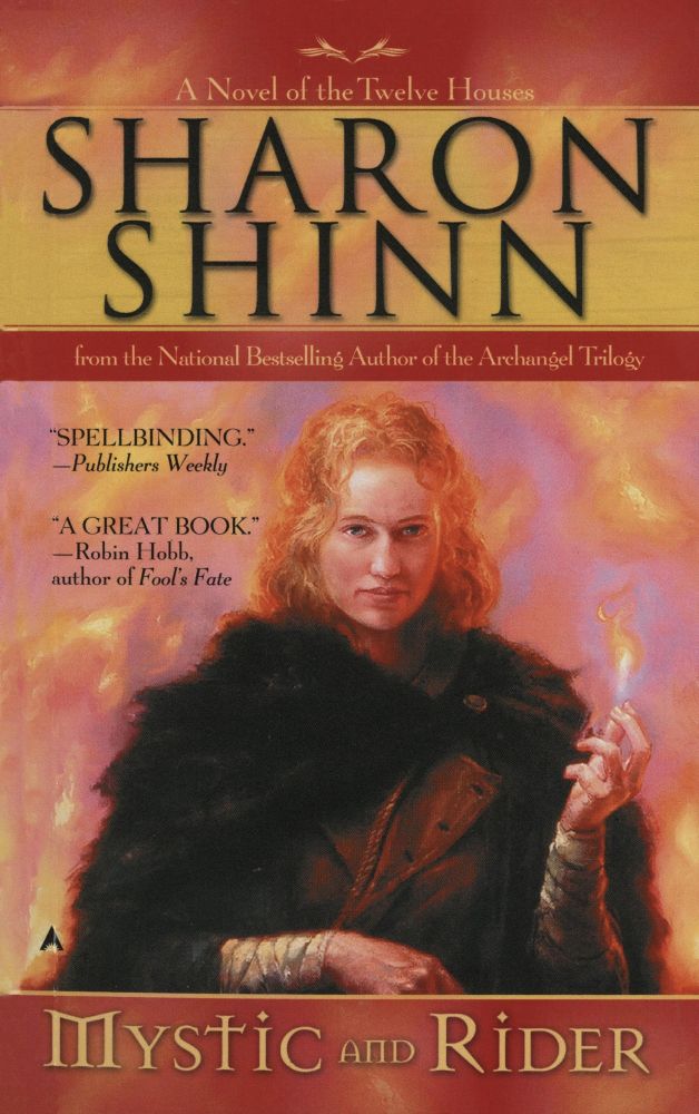 A redhead woman wearing thick clothes and a fur cloak. A little flame comes from his fingers.