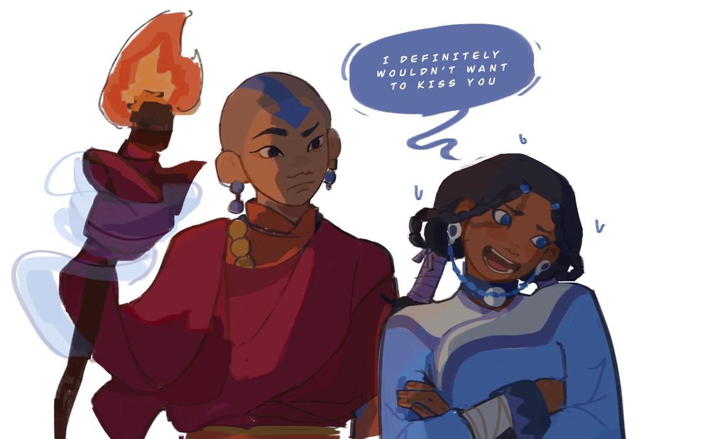 Aang and katara Cave of two lovers scene. Katara says “I definitely wouldn’t want to kiss you”