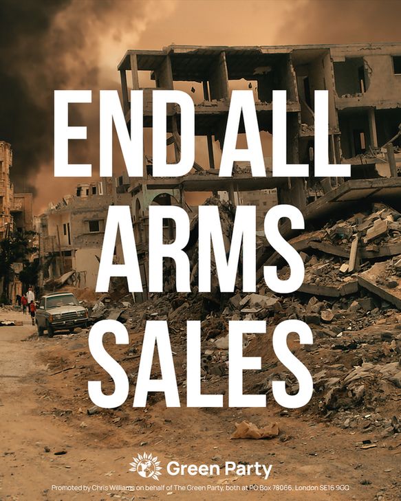 END ALL ARMS SALES
Green Party
Promoted by Chris Williams on behalf of The Green Party, both at PO Box 78066, London SE16 9GQ
