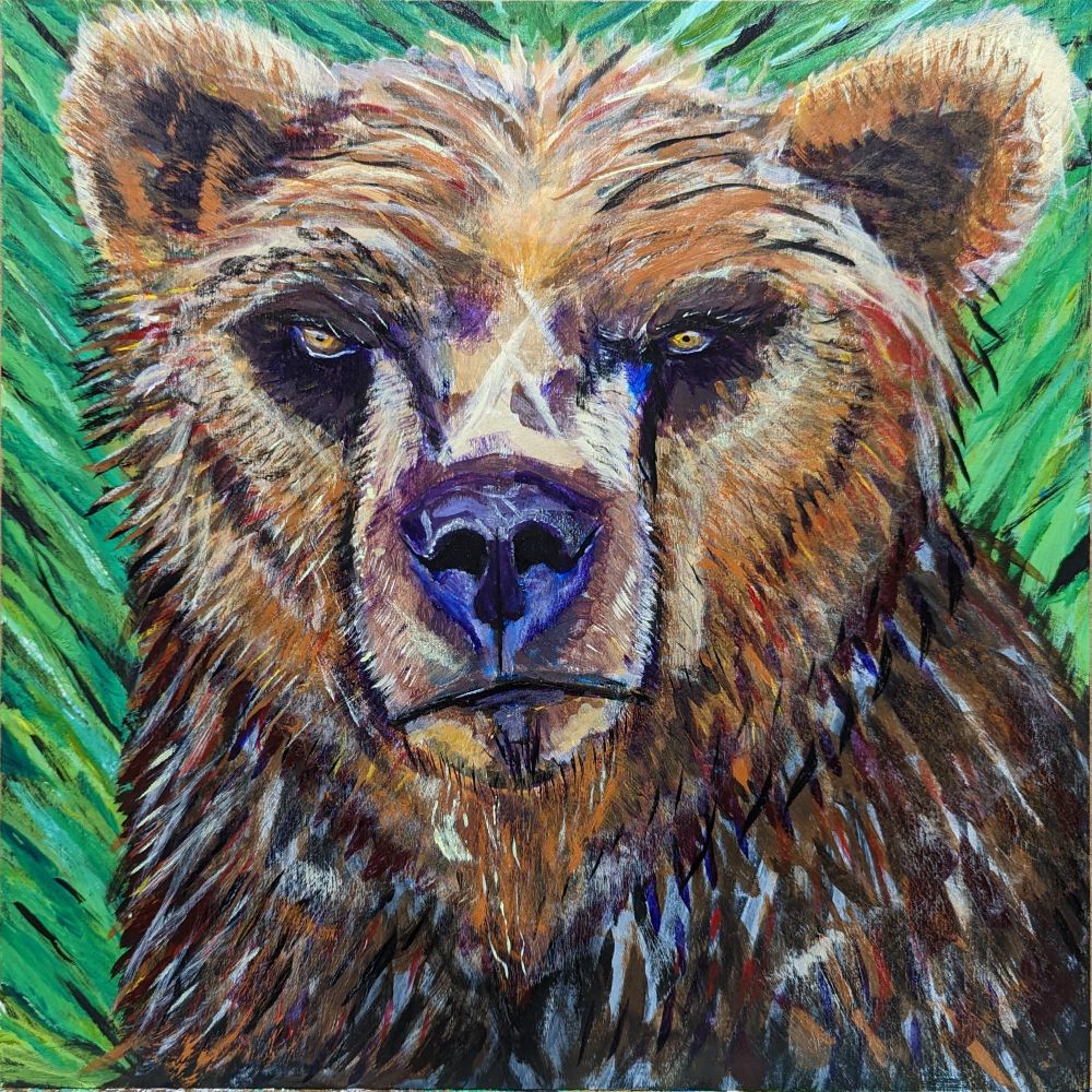 A close up of a bear in acrylic paint 